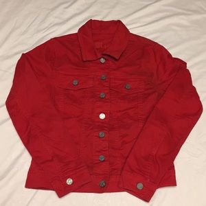 Red denim jacket